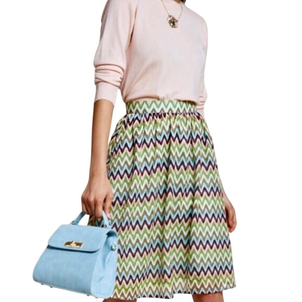 ModCloth Daytime Dazzler Chevron Stripe Knit Full Pinup Retro Skirt Preppy
